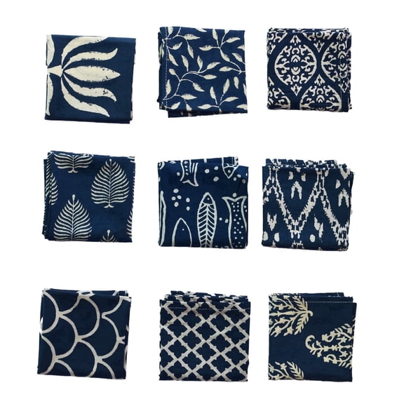 Indigo 10 Pcs Napkins Set 10x10 Inch Hand Block Floral Printed 100% Cotton Bohemian Mix and Match Reusable Cocktail Table Cloth Dinner Napkins