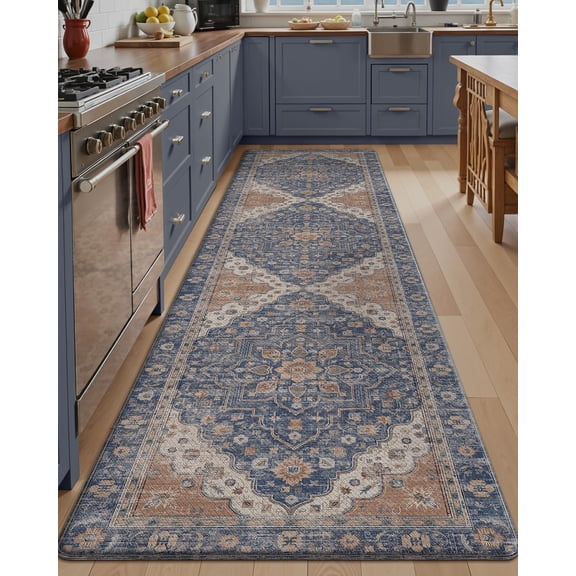 Indigo 87"L x 24"W x 0.4"Th Cushioned PVC Kitchen Runner Mat