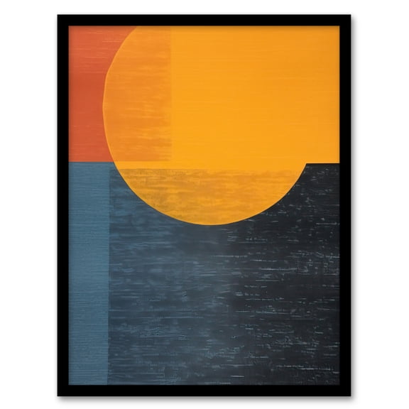 Indigo Amber Sunrise Abstract Yellow and Blue Oil Painting Artwork Framed Wall Art Print A4