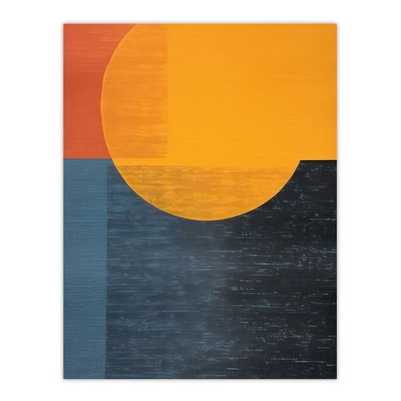 Indigo Amber Sunrise Abstract Yellow and Blue Oil Painting Large Wall Art Poster Print Thick Paper 18X24 Inch