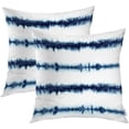 thumbnail image 1 of Indigo Blue Abstract Stripe Throw Pillow Covers,White Art Stripe Decorative Pillow Covers Digital Printing Blended Fabric for Couch Sofa Bed Invisible Zipper 18X18 in, 1 of 7