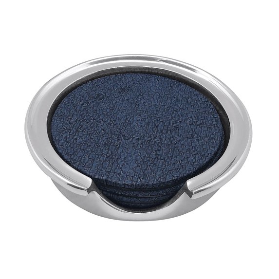 Indigo-Blue Faux Grass Cloth Signature Coaster Set by Mariposa