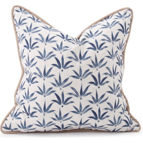 Indigo Blue Hemp Pillow 24 with Foliage Design