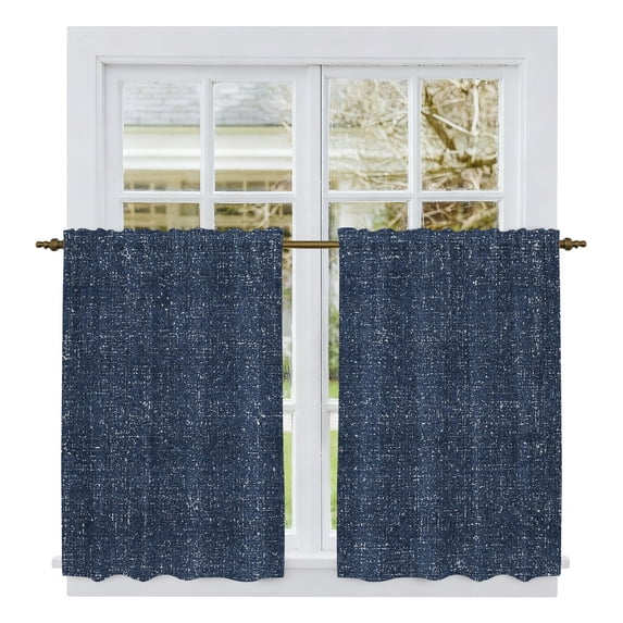 Indigo Blue Kitchen Curtains 54 Inch Length, Farmhouse Vintage Blue Solid Color Tiers Curtains for Bathroom Bedroom Cafe, Light Filtering Small Window Treatment Short Tiered Drapes 2 Panels 42"Wx54"L