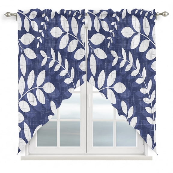 Indigo Blue Leaves Swag Valance Curtains Farmhouse Branch Botanical Summer Rustic Rod Pocket Swag Curtains Small Window Treatments for Kitchen Bathroom Bedroom 36" W x 63" L, 2 Panels