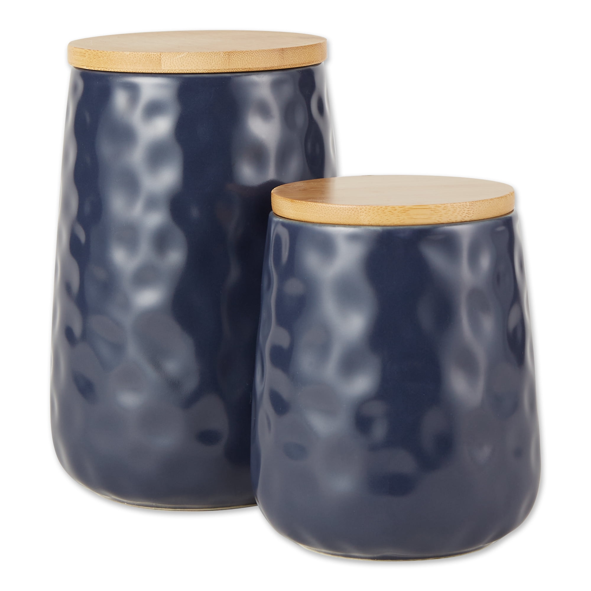 DII Textured Matte Ceramic Canister Set With Bamboo Lids | 2-Piece, Black Dimple Design | Kitchen Counter Storage