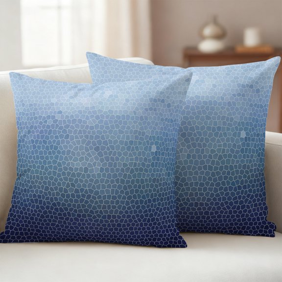 Indigo Blue Ombre Outdoor Pillow Covers 26x26 Set of 2, Waterproof Patio Throw Pillowcase Protectors, Geometric Stained Glass Square Decorative Pillow Shams Cushion Covers for Seat Bed Couch Sofa