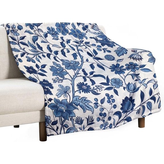 Indigo Blue Palm Tree Blanket Navy Blue Palm Tree Soft Warm Throw Blankets 30"x40" Flannel Cozy Warm Plush Lightweight Throw Blanket for Couch Bed Sofa Gift Idea