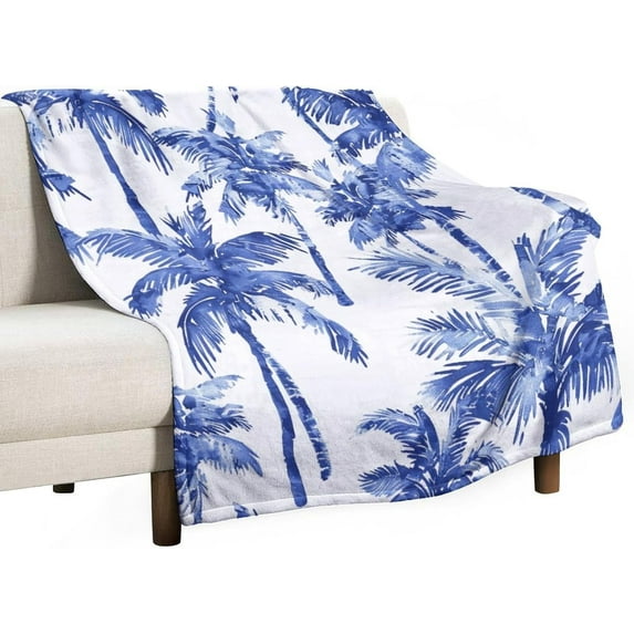 Indigo Blue Palm Tree Blanket Navy Blue Palm Tree Soft Warm Throw Blankets 30"x40" Flannel Cozy Warm Plush Lightweight Throw Blanket for Couch Bed Sofa Gift Idea