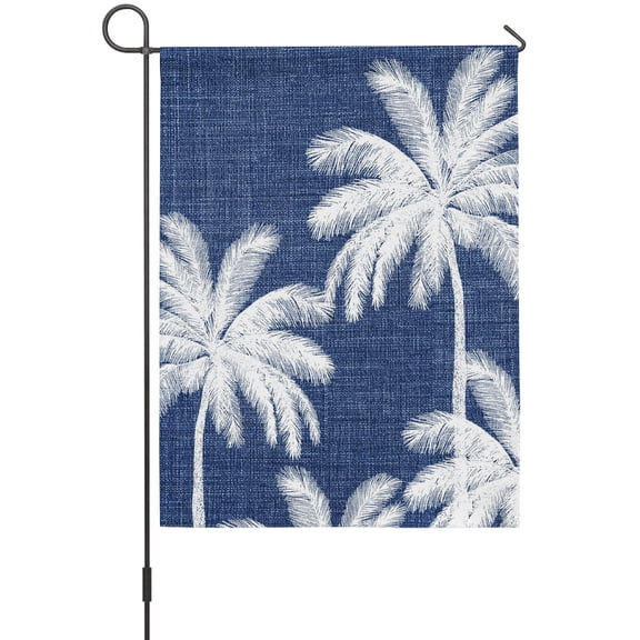 Indigo Blue Palm Trees Garden Flag 12 x 18 Inches, Summer Beach Tropical Farmhouse Weather Proof Outdoor Patio Flags Double Sided Small Garden Decoration for Yard Outside Home