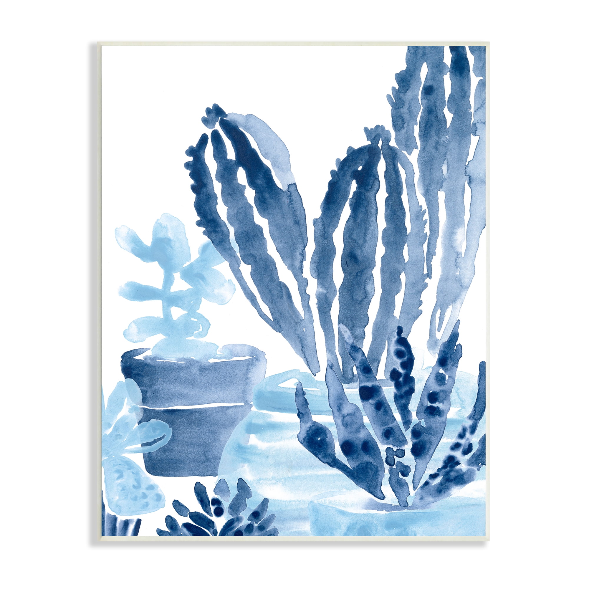 Indigo Blue Potted Succulents Abstract Indoor Plant Watercolour 13 in x 19 in Framed Painting Art Print, by Stupell Home Décor