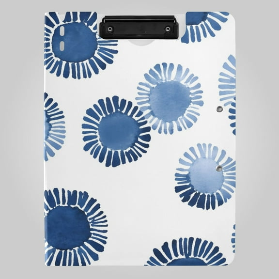 Indigo Blue Print on White Foldable Binder Folder Clipboard with Pen Slot Double Clips A4 Size File Storage