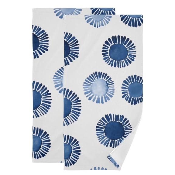 Indigo Blue Print on White Hand Towel Absorbent Bath Towels for Bathroom Sports Gym(28.3" X 14.4") Set of 2
