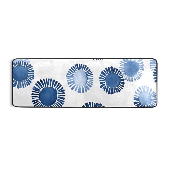 Indigo Blue Print on White Runner Rug for Hallways Kitchen Non Slip 2'x 6' Washable Hall Carpet for Bedroom Entryway Laundry Room