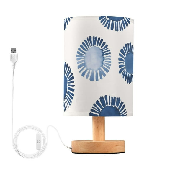 Indigo Blue Print on White Table Lamp with USB Port LED Warm Light Lamp Night Light Home Decor