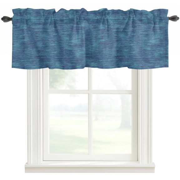 Indigo Blue Solid Color Kitchen Valances for Windows, Minimalist Vintage Linen Texture Bathroom Window Valances 42x12 Inch Rod Pocket Window Treatments Valance Curtains for Living Room Bedroom Decor