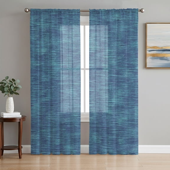 Indigo Blue Solid Color Sheer Curtains 72 Inches Long, Minimalist Vintage Linen Texture Light Filtering Window Curtains for Living Room, Rod Pocket Voile Sheer Curtain Drapes, 52"W x 72"L, 2 Panels