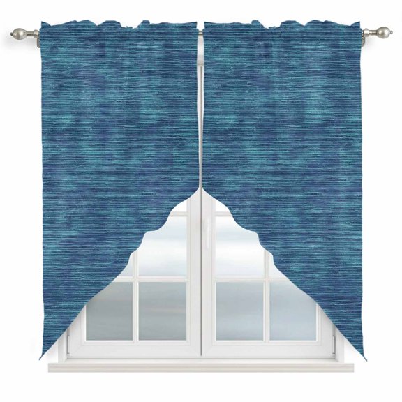 Indigo Blue Solid Color Swag Valances for Windows, Kitchen Curtains 36 Inch Length 2 Panels Set, Minimalist Vintage Linen Texture Short Curtains for Small Windows Cafe Curtains Drapes 28"x36"