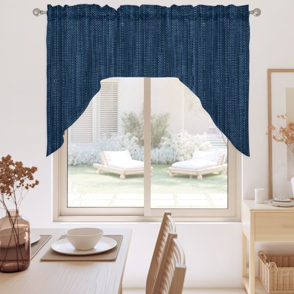 Indigo Blue Swag Valance for Windows, Country Vintage Minimalist Solid Color Backdrop Swag Curtains Valances for Small Window Treatment Rod Pocket for Kitchen Bathroom 1 Panel 56x36in