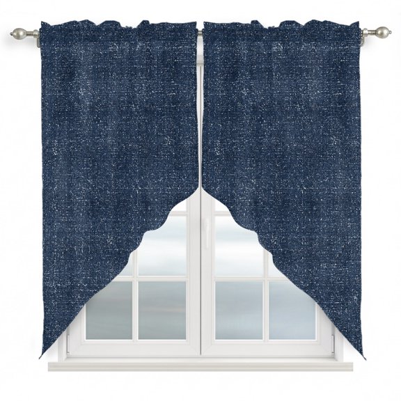 Indigo Blue Swag Valances for Windows 2 Pack, Kitchen Window Curtains 36 Inch Length, Farmhouse Vintage Blue Solid Color Privacy Swag Curtains for Living Room/Bathroom with Rod Pocket 36"x36"