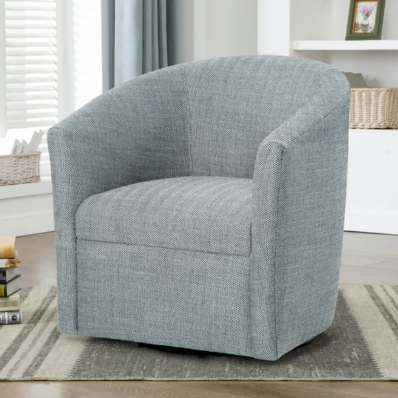 Indigo Blue Swivel Chair - 360 Degree Rotatable, Herringbone Upholstery, Construction, Comfortable, Modern Transitional Chair. Comfortable Rotation. 100% Fabric. Kiln Dried Frame. Compact For Small