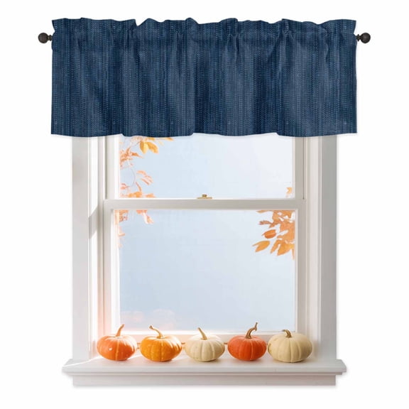 Indigo Blue Valances for Windows Country Vintage Minimalist Solid Color Backdrop Valance Curtains Rod Pocket Kitchen Small Window Treatments for Living Room Bathroom Bedroom, 42"x12"