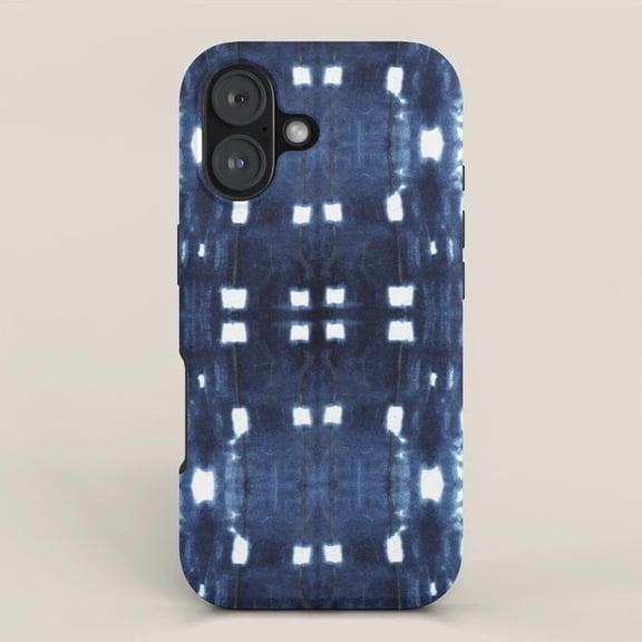 Indigo Blue and White Irregular Grid Squares Tough Phone Case, Polycarbonate and TPU, for Apple iPhone Models