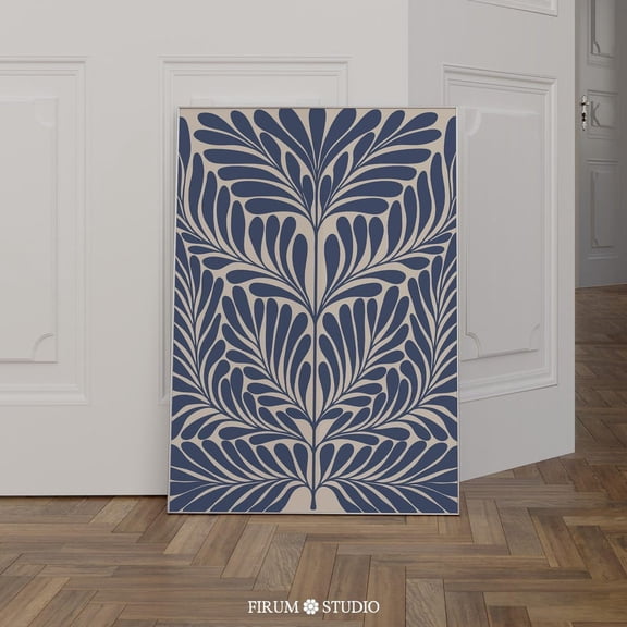 Indigo Botanical Print Art, Trendy Modern Decor For Apartment, Eclectic Loft Wall Art, Muted Blue Nature Design, UNFRAMED PAPER POSTER, Home Decor, Vintage Gift, Living Room Dercor