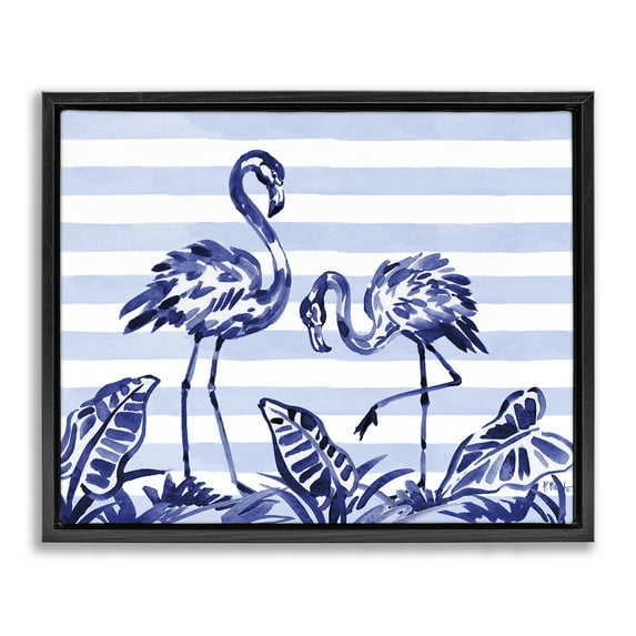 Stupell Industries Indigo Brushstroke Flamingos Black Framed Floater Canvas Wall Art, design by Paul Brent, 25 x 31