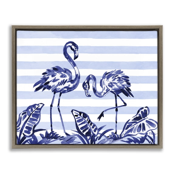 Stupell Industries Indigo Brushstroke Flamingos Brown Framed Floater Canvas Wall Art, design by Paul Brent, 25 x 31