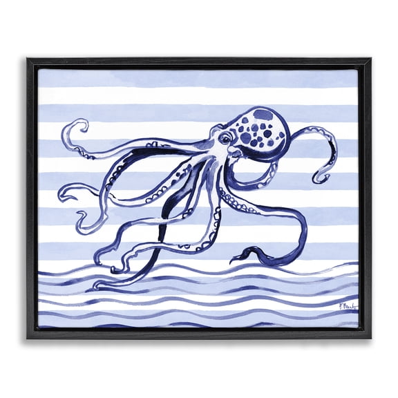 Stupell Industries Indigo Brushstroke Octopus Black Framed Floater Canvas Wall Art, design by Paul Brent, 17 x 21