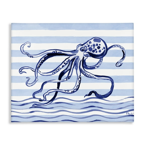 Stupell Industries Indigo Brushstroke Octopus Canvas Wall Art, design by Paul Brent, 36 x 48