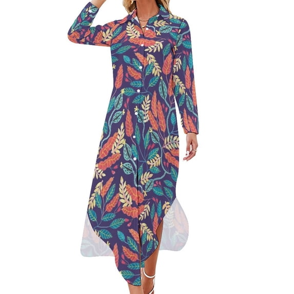 Indigo & Burnt Sienna Long Sleeved Shirt Dress summer dress woman trendy elegant women's dresses sale