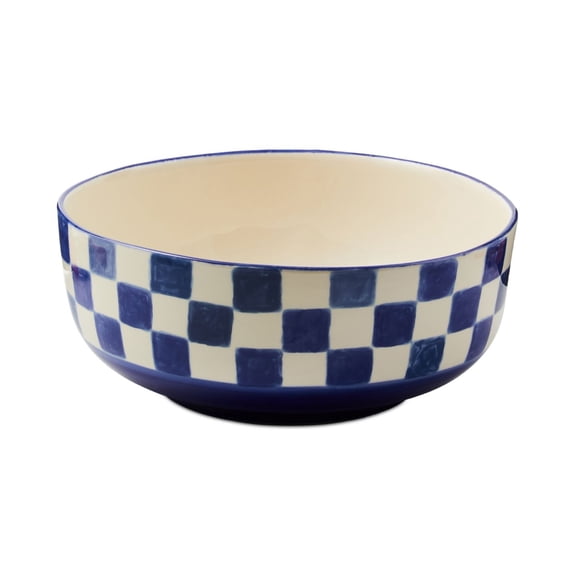 Indigo Check Serving Bowl, 112 oz, Porcelain, Courtly Check Design