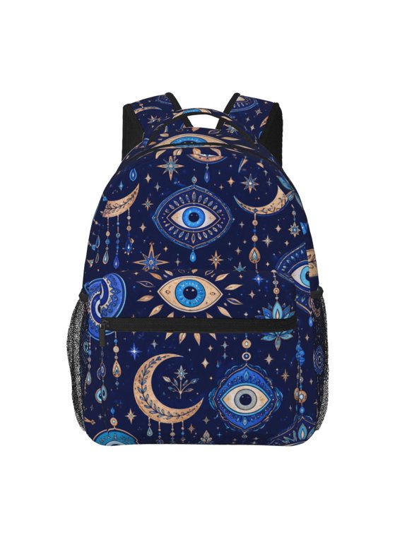 Indigo Chic Nazar Charm Backpack Casual College Bag Zipper Laptop Daypack Hiking Rucksack Travel
