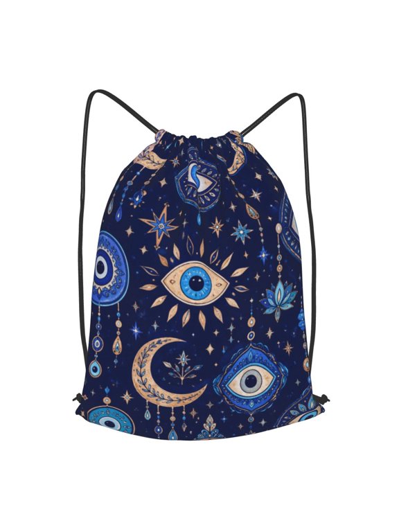 Indigo Chic Nazar Charm Drawstring Backpack Gym String Bag Sports Sackpack Cinch Sack, S