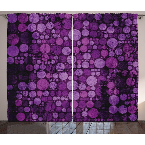 Ambesonne Purple Curtains 2 Panel Set, Vintage Grunge Circles, 108" x 90", Eggplant Purple