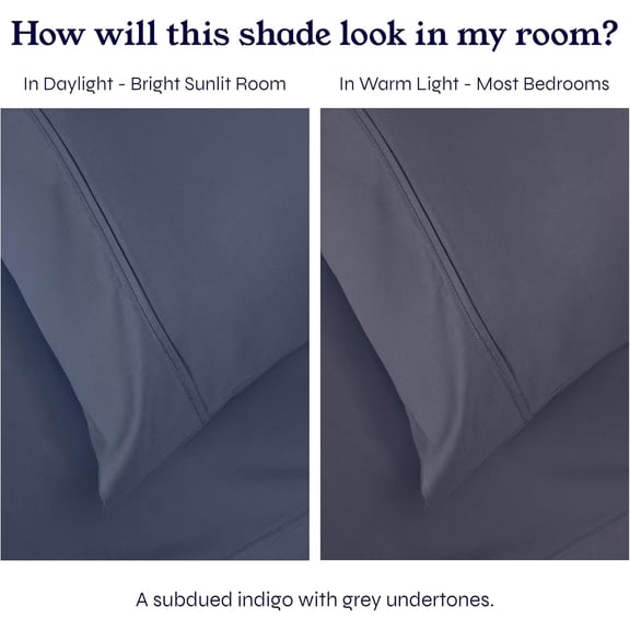 Indigo Dusty Blue Full Sheet Set - 400 Thread Count 100% Cotton Sateen, Deep Pocket Bedding, Soft & Breathable