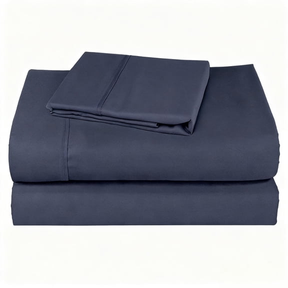 Indigo Dusty Blue Twin Sheet Set - 400 Thread Count 100% Cotton Sateen, Deep Pocket Cooling Bedding for Dorm & Home