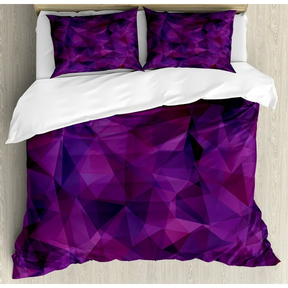 Indigo Duvet Cover Set, Broken Glass Inspired Geometric Triangle Abstract Shapes Computer Graphics, Decorative 3 Piece Bedding Set with 2 Pillow Shams, Queen Size, Eggplant Burgundy, by Ambesonne