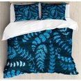 thumbnail image 1 of Indigo Duvet Cover Set, Dark Green Backdrop Floral Swirl Leaves Branches Details Image, Decorative 3 Piece Bedding Set with 2 Pillow Shams, Queen Size, Turquoise Pale Blue, by Ambesonne, 1 of 3