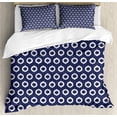 thumbnail image 1 of Indigo Duvet Cover Set, Grunge Abstact Geometrical Design with Sketchy Round Rectangulars Image, Decorative 3 Piece Bedding Set with 2 Pillow Shams, King Size, Dark Blue and White, by Ambesonne, 1 of 3