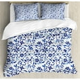 thumbnail image 1 of Indigo Duvet Cover Set, Modern Minimalist Spring Time Flowers Swirls Leaves Image, Decorative 3 Piece Bedding Set with 2 Pillow Shams, King Size, Pale Blue Navy Blue, by Ambesonne, 1 of 3
