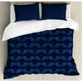 thumbnail image 1 of Indigo Duvet Cover Set, Ocean Inspired Garden Botanic Floral Details Leaves Buds Image Print, Decorative 3 Piece Bedding Set with 2 Pillow Shams, Queen Size, Dark Blue Violet Blue, by Ambesonne, 1 of 3