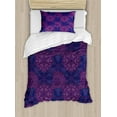 thumbnail image 1 of Indigo Duvet Cover Set, Paisley Flower Inspired Design with Inner Swirls Leaves Image, Decorative 2 Piece Bedding Set with 1 Pillow Shams, Twin Size, Dark Blue Purple, by Ambesonne, 1 of 3