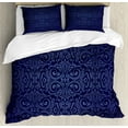 thumbnail image 1 of Indigo Duvet Cover Set Queen Size, Victorian Vintage Ancient Royal Times Inspired Floral Leaves Swirls Image Artprint, Decorative 3 Piece Bedding Set with 2 Pillow Shams, Dark Blue, by Ambesonne, 1 of 3