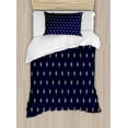 thumbnail image 1 of Indigo Duvet Cover Set, Square Shapes on Dark Blue Backdrop Navy Inspired Pattern Print, Decorative 2 Piece Bedding Set with 1 Pillow Shams, Twin Size, Dark Blue and White, by Ambesonne, 1 of 3