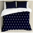 thumbnail image 1 of Indigo Duvet Cover Set, Square Shapes on Dark Blue Backdrop Navy Inspired Pattern Print, Decorative 3 Piece Bedding Set with 2 Pillow Shams, Queen Size, Dark Blue and White, by Ambesonne, 1 of 3