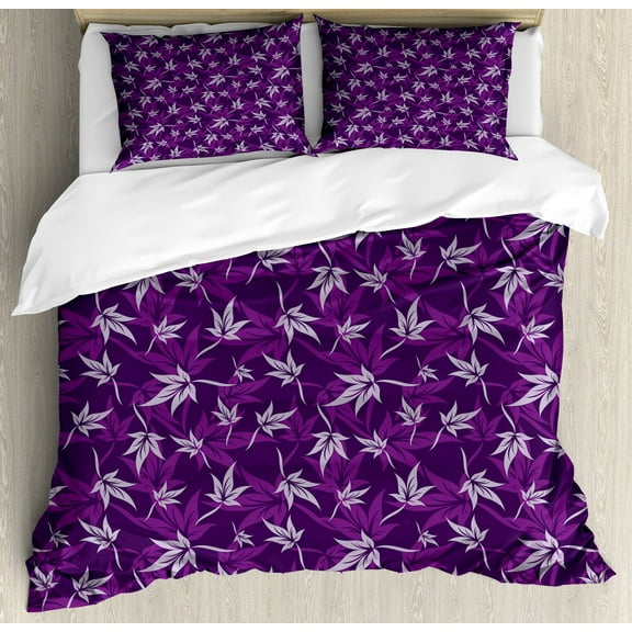Ambesonne Purple Duvet Cover Sets, Abstract Lily Flowers, 2-Queen, Purple Lilac