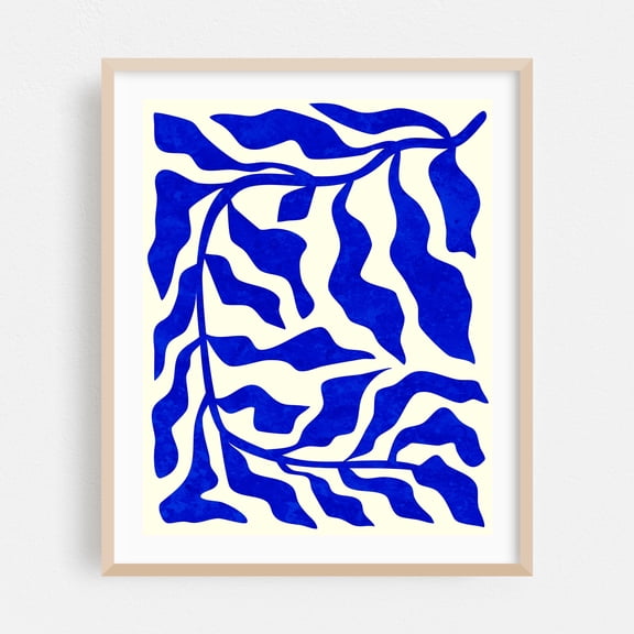 Indigo Elegance - India Illustration Abstract Minimalist Modern Art Geometric Pattern Botanical Coastal Oak Framed Wall Art Print 6 x 8 inches